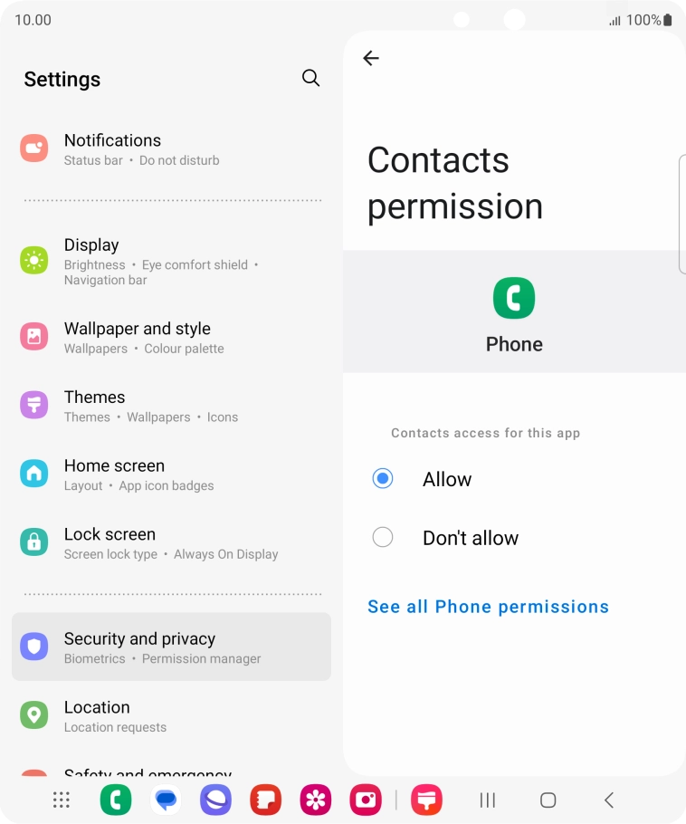 Press the required setting.