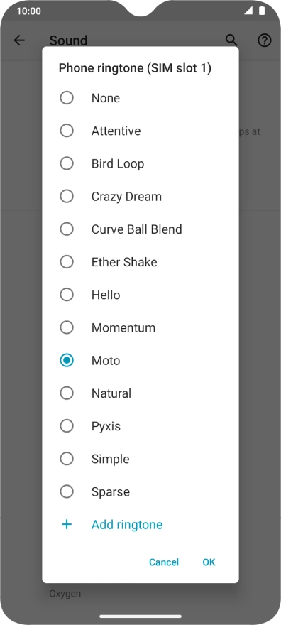 Press Add ringtone and go to the required ring tone.