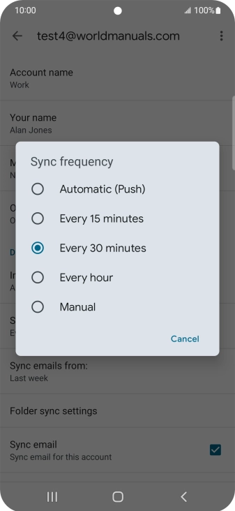 Press the required setting.