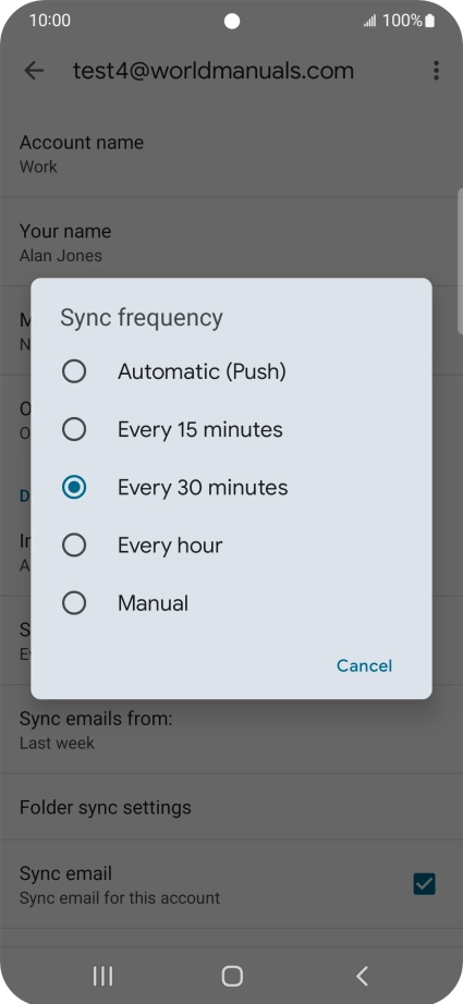 Press the required setting.