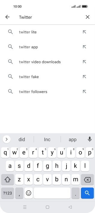 Key in Twitter and press the search icon.