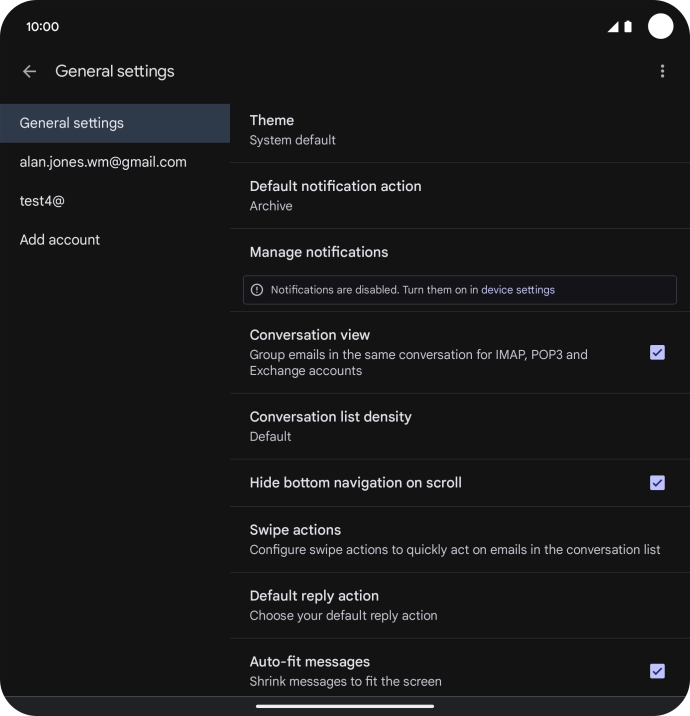 Press the required email account.