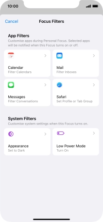 To see specific calendars in the selected focus mode, press Calendar and follow the instructions on the screen to select the required calendars.