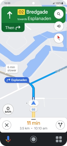 The travel information at the bottom of the screen shows your estimated time of arrival and distance to destination.