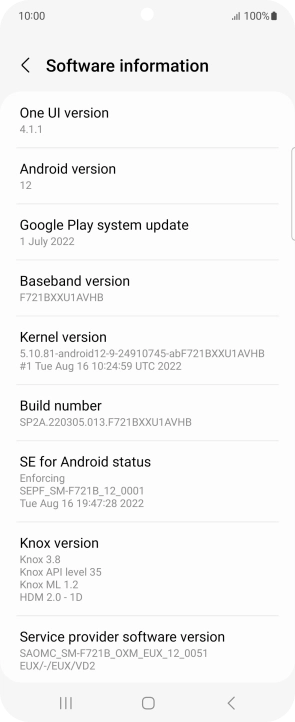 Your phone's software version is displayed below Android version.