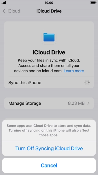 If you turn off the function, press Turn Off Syncing iCloud Drive.