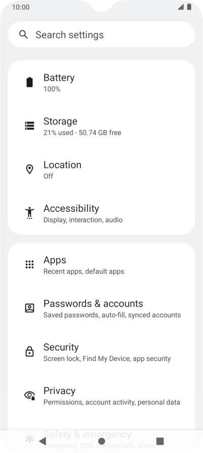 Press Passwords & accounts.