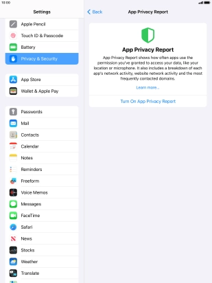 Press Turn On App Privacy Report to turn on the function.