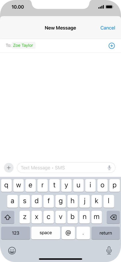 Press the text input field and write the text for your text message.