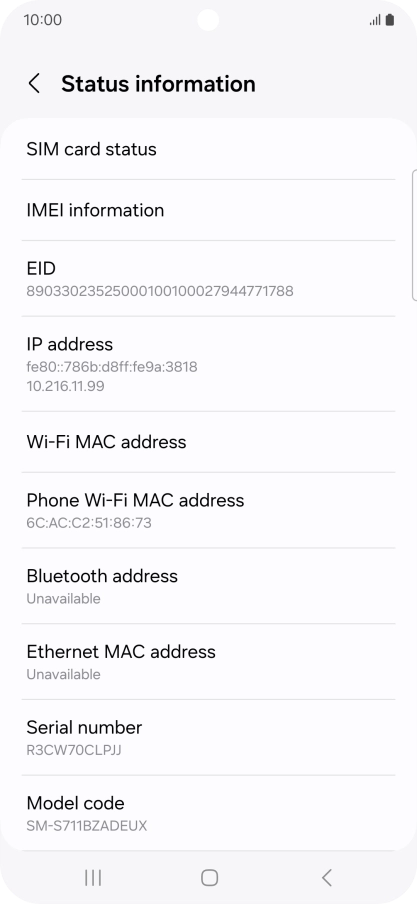 Your phone's EID number is displayed below EID.