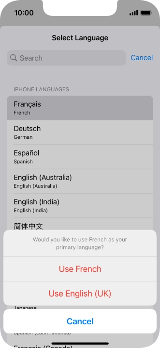 To select the new language as the default phone language, press Use ‹language› .