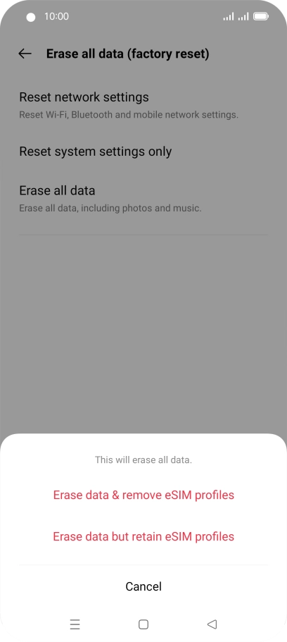 Press Erase data & remove eSIM profiles. Press Erase data & remove eSIM profiles.