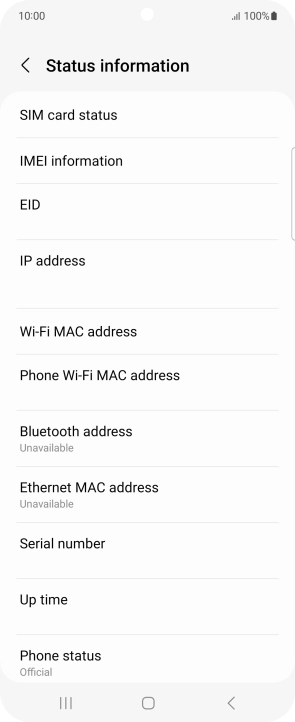 Your phone's EID number is displayed below EID.