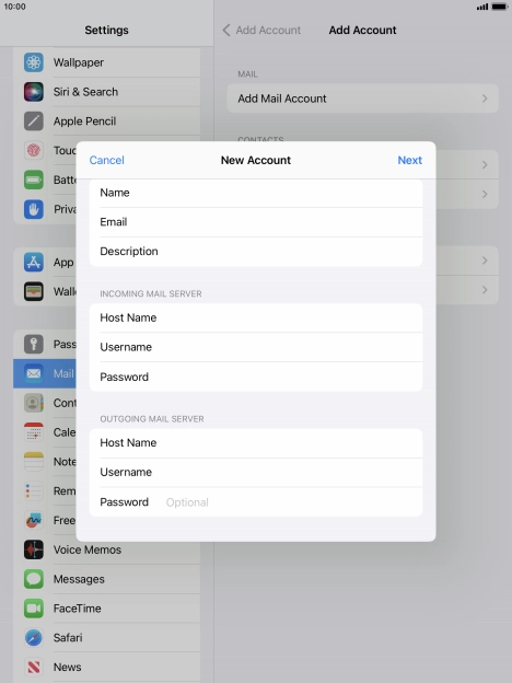 Press Password and key in the password for your email account.
