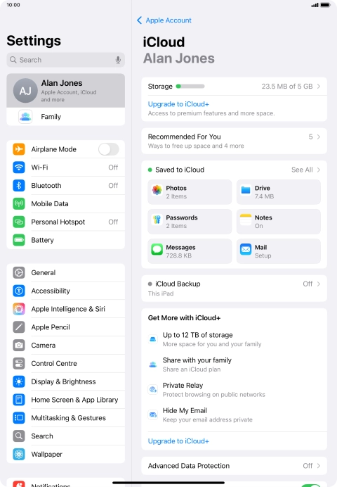 Press iCloud Backup.