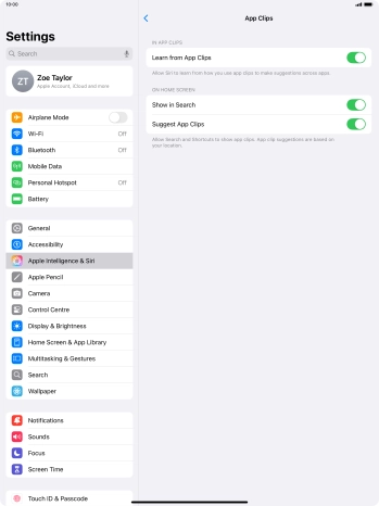 Press the indicators next to the required settings to turn them on or off.