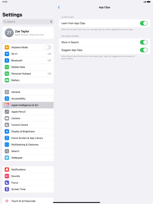 Press the indicators next to the required settings to turn them on or off.