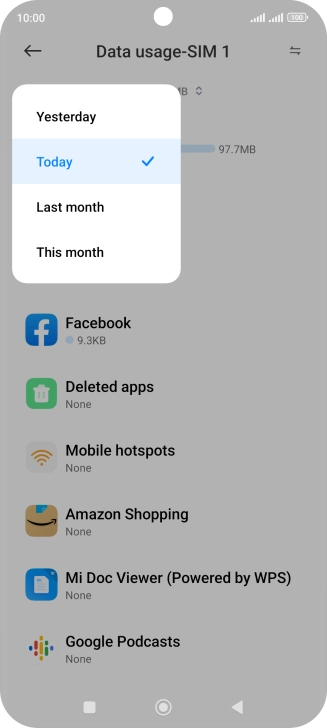 Press the required setting.