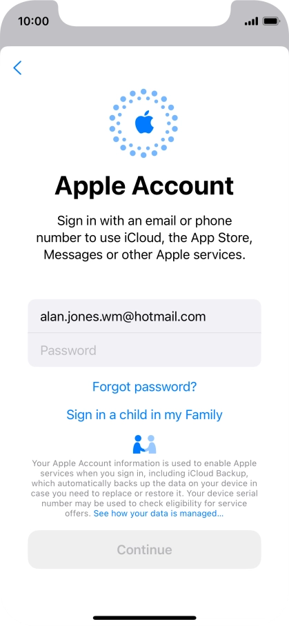 Press Password and key in the password for your Apple ID.