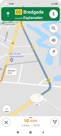 The travel information at the bottom of the screen shows your estimated time of arrival and distance to destination.