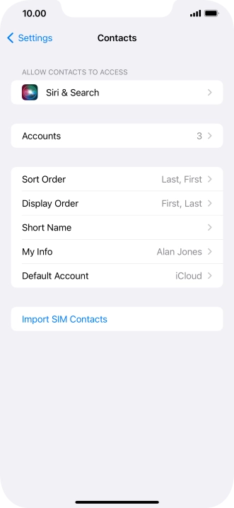 Press Import SIM Contacts.