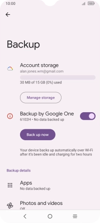 Press Back up now and wait while the phone memory is backed up.