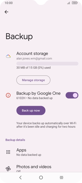 Press Back up now and wait while the phone memory is backed up.