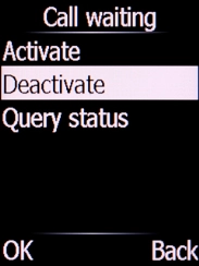Select Deactivate and press the Left selection key to turn off the function.
