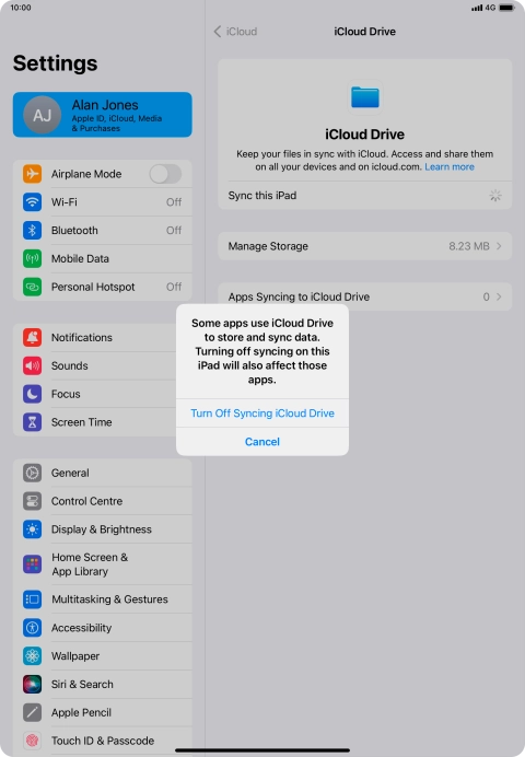 If you turn off the function, press Turn Off Syncing iCloud Drive.