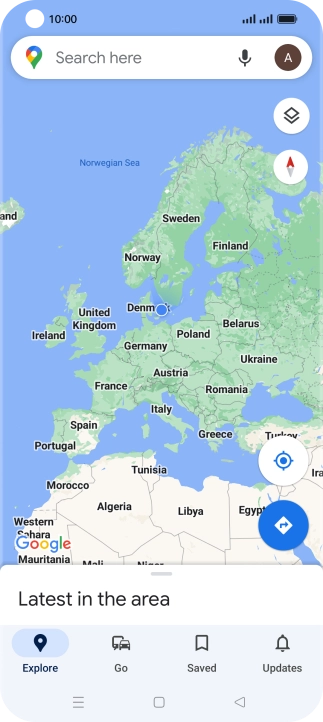 Press the search field and key in the required destination.