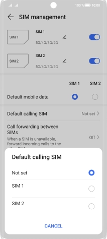 Press the required setting.