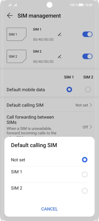 Press the required setting.