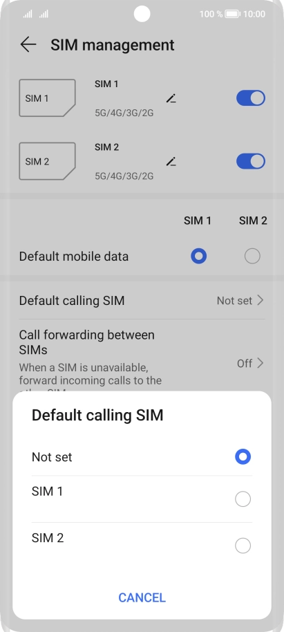 Press the required setting.