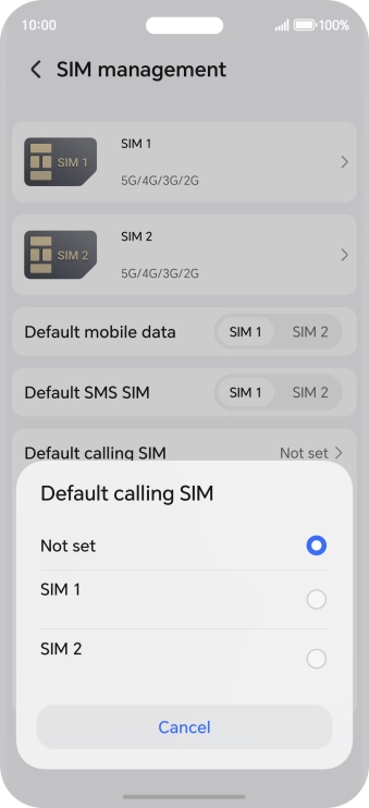 Press the required setting.