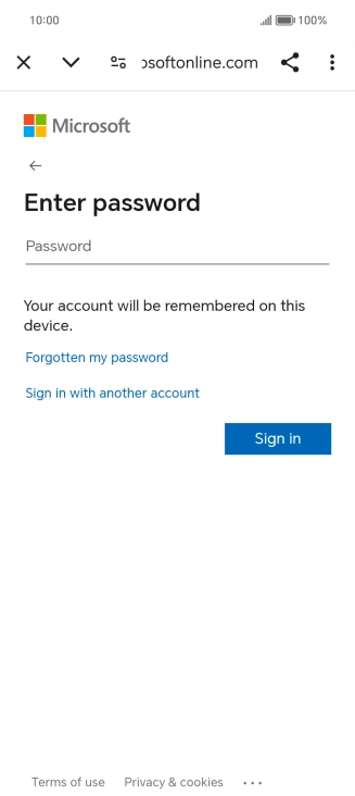 Press Password and key in the password for your email account.