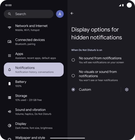 Press the required setting to turn display of the selected notification types on or off.