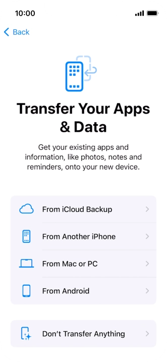 You can transfer content from an Android phone when your phone is activated for the first time and after a factory reset. When this screen is displayed, your phone is ready to transfer content from an Android phone.