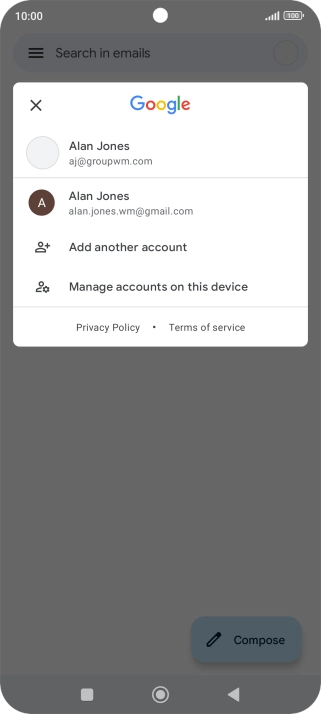 Press the required email account.