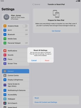 Press Reset. Wait a moment while the factory default settings are restored. Follow the instructions on the screen to set up your tablet and prepare it for use.