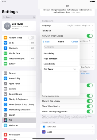 Press the required contact.