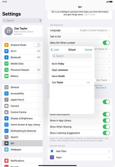 Press the required contact.