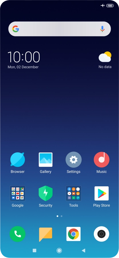 The flight mode icon shows that flight mode is turned on.