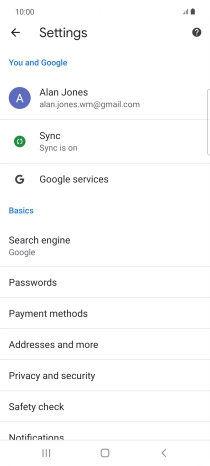 Press Privacy and security.