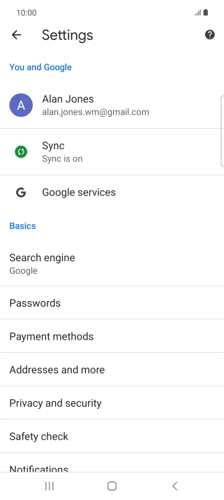 Press Privacy and security.