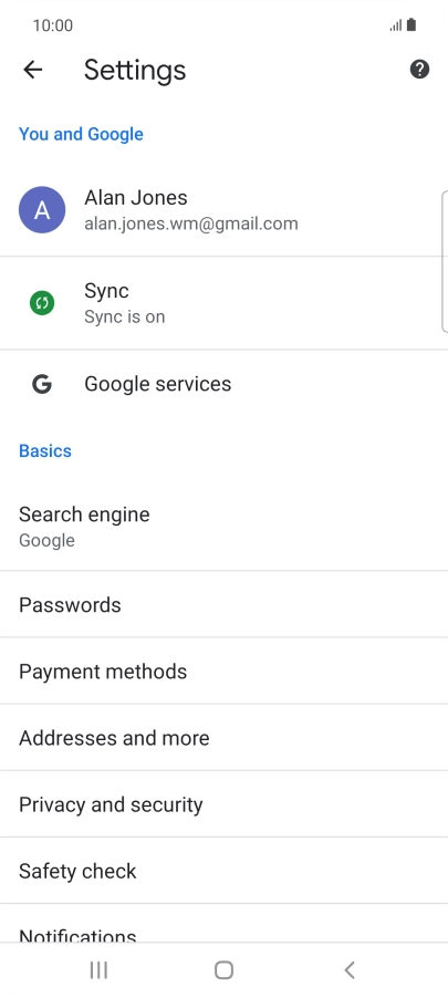 Press Privacy and security.