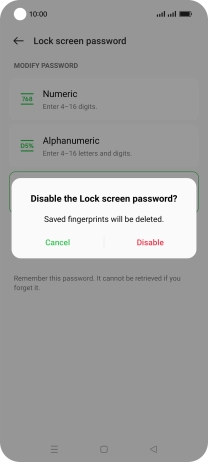 Press Disable and key in the additional phone lock code you created earlier.