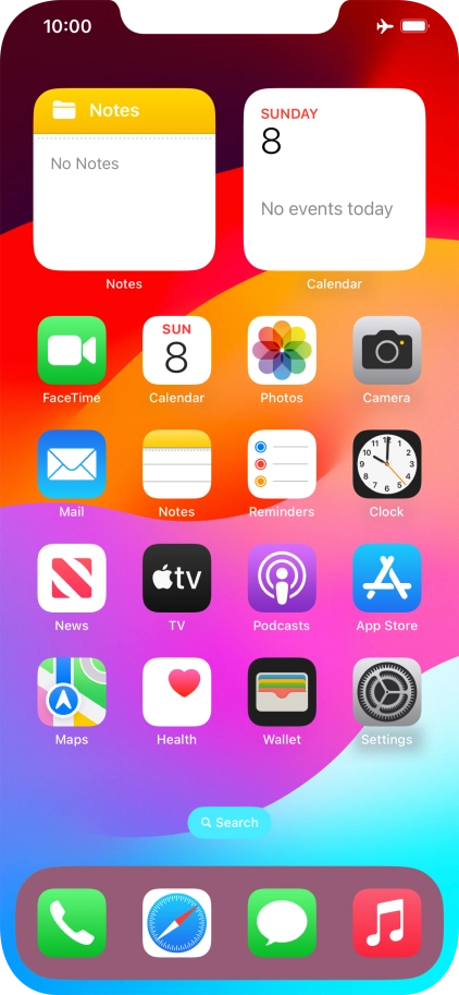 The flight mode icon shows that flight mode is turned on.
