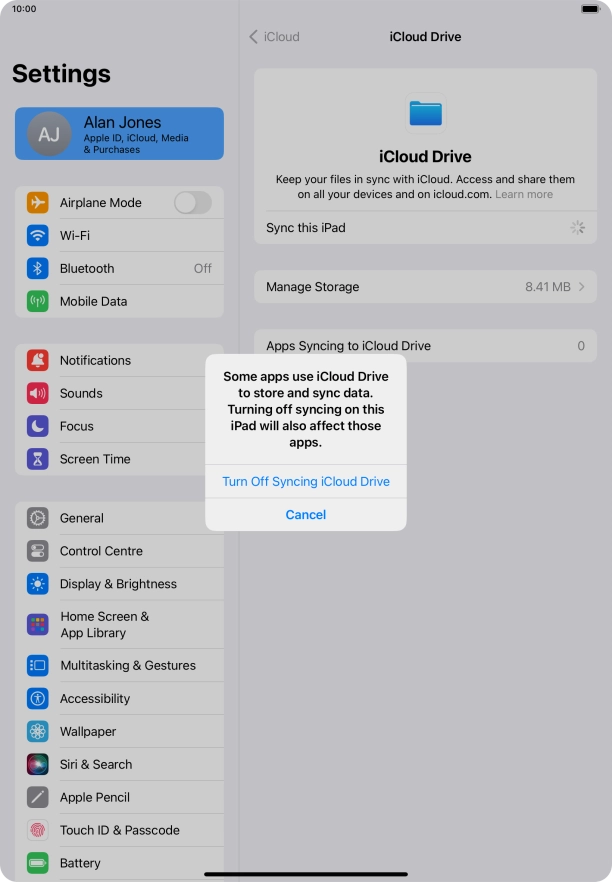 If you turn off the function, press Turn Off Syncing iCloud Drive.