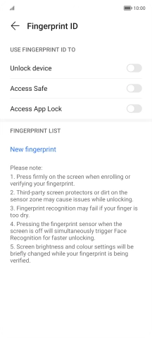 Press the indicators next to the required settings to turn them on or off.