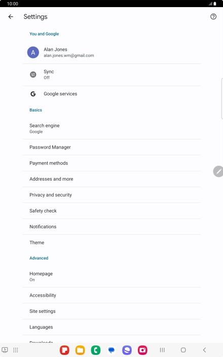 Press Privacy and security.